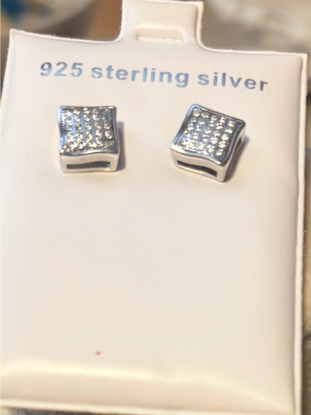 Sterling Silver Square Pavé Stud Earrings - Silver